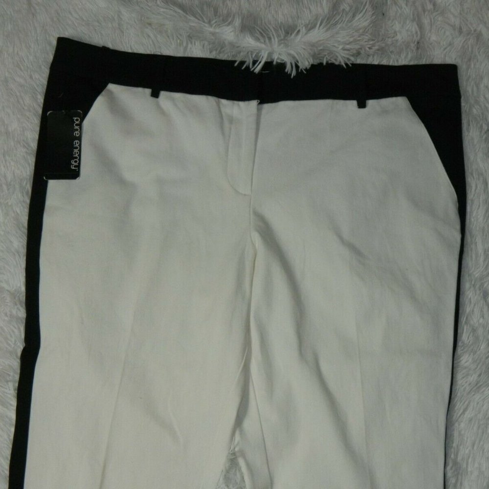 Pure Energy Pants White Black Trim Tuxedo Cropped Length Pants Size 24W - Picture 3 of 13